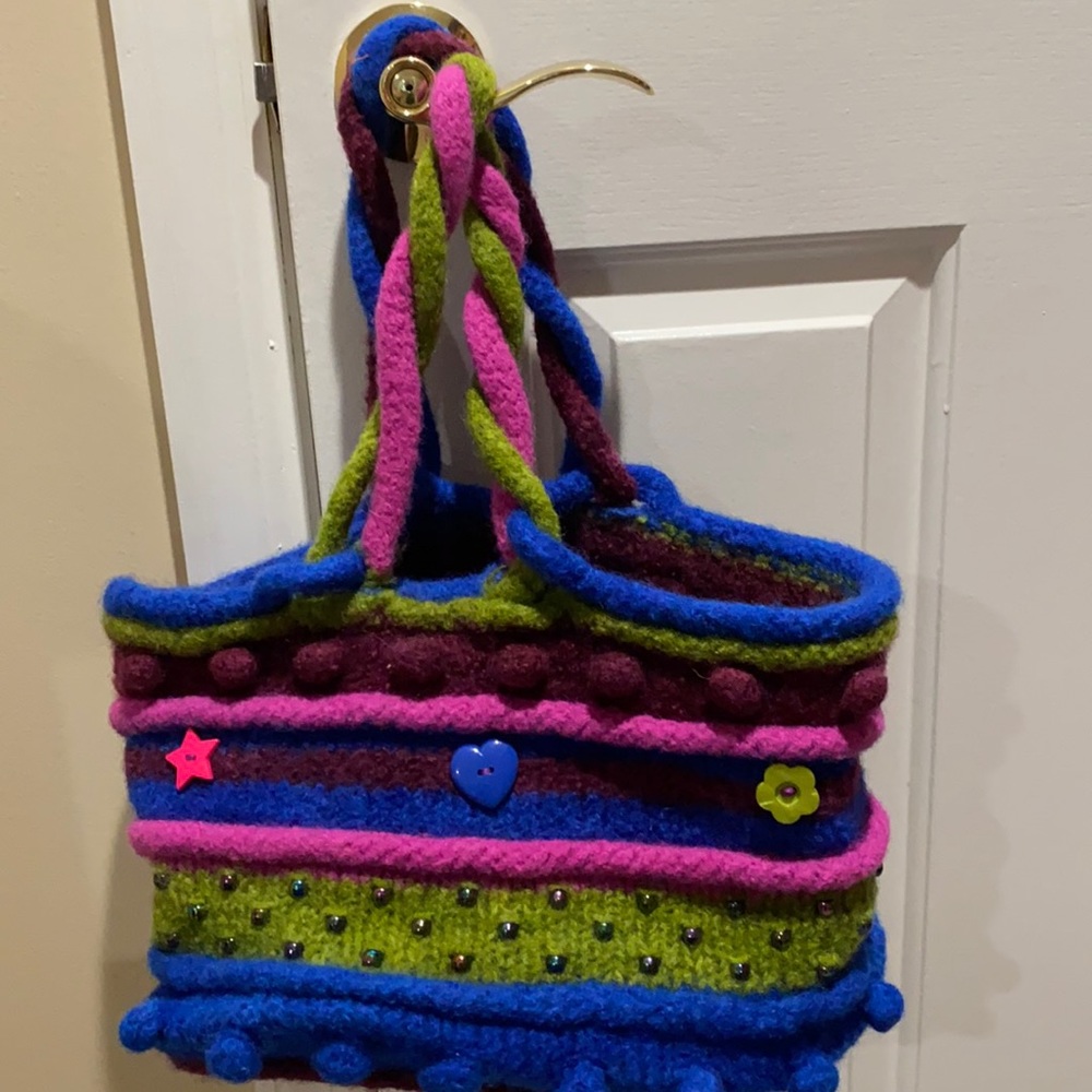 Hand knit boiled wool tote bag